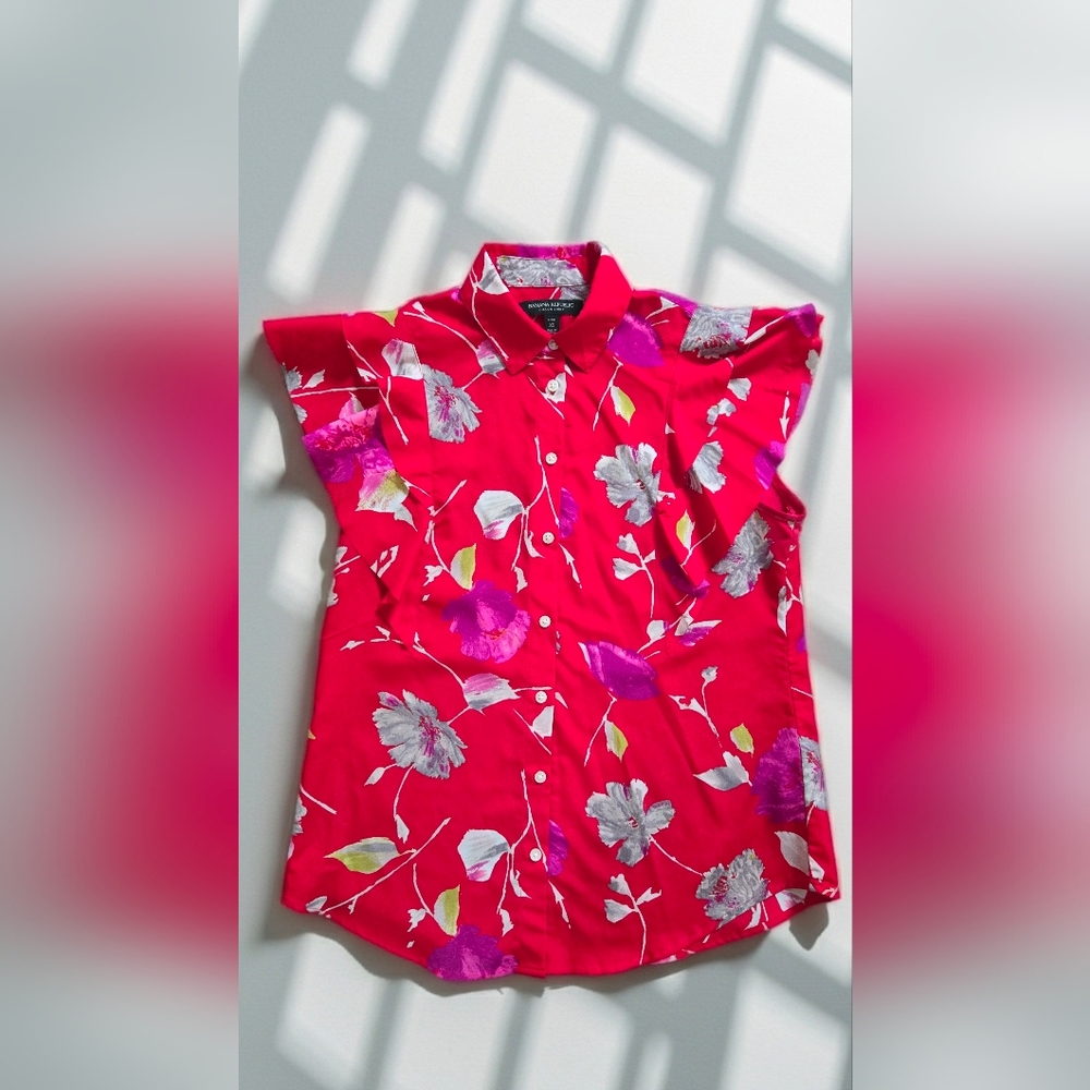 Banana Republic Red Floral Button-Up Blouse